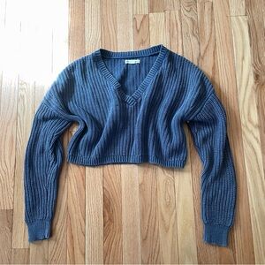 Aeropostale Blue Cropped V Neck Ribbed Sweater Womens Small Preppy Academia